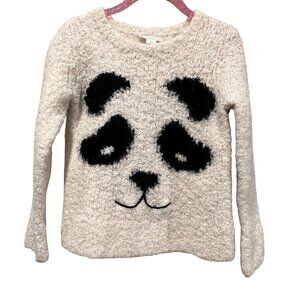 Crewcuts Girl's Fuzzy Panda Face Crewneck Sweater, Ivory, 4-5